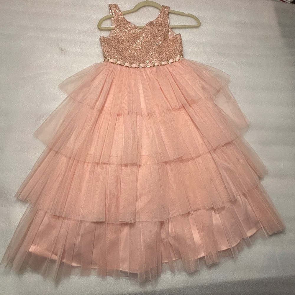 American Princess  Dress Size 10 Sequence Gold Orange   Detail Midi - 3 layer